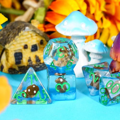 UDIXI Brown Mushroom D&D Dice 7PCS Mushroom DND Dice Set for Tabletop Games | Velvet Storage Bag, DM Gift, for Dungeons and Dragons Role Playing Games Board Games - color: Mushroom Brown