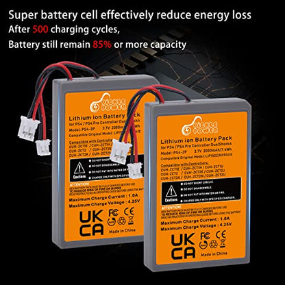 Pickle Power 2 Pack 2000mAh PS4 Controller Battery Replacement for Sony PS4/PS4 Pro/PS4 Slim PlayStation 4 Dualshock 4 Controller CUH-ZCT1E CUH-ZCT1H CUH-ZCT1U CUH-ZCT2 CUH-ZCT2U