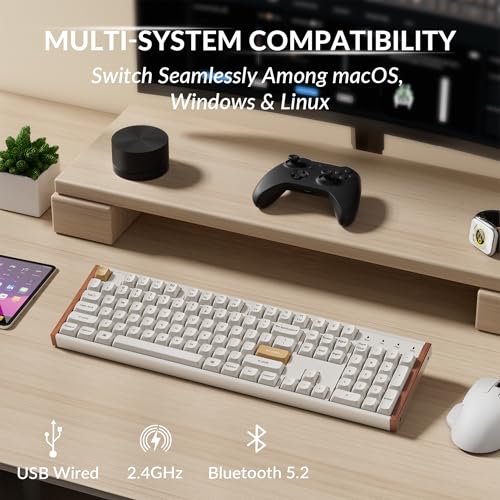 Keychron K10 HE Hall Effect Keyboard, Ultra-Fast Lime Magnetic Switch, Full-Size Tri-Mode Wireless Keyboard with Rapid Trigger, Adjustable Actuation, RGB, Aluminum + Wood Frame - White - color: Lime Switch - White
