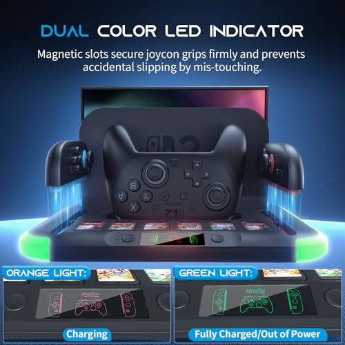 HEYSTOP Pro Controller Charger for Nintendo Switch 2, Fast-Magnetic Docking | Joycon Charging Station, RGB Light, Cooling Fan Heat Dissipation Stand, 6 Game Card Slots, Storage Console Holder