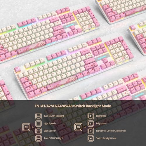 Full Size Mechanical Keyboard, Creamy Keyboard with Number Pad, 104 Keys Pink Wired Gaming Keyboard with Red Switch, RGB Backlit for PC Laptop - color: Pink