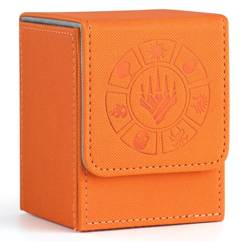 Arkeiliy Card Deck Box, 110+ Storage MTG Deck Box with 50 Pcs Card Sleeve, Collectible Trading Card Cases for Magic Commander and More (Orange) - color: Orange