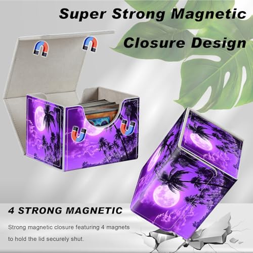 Magnetic Closure TCG Deck Box Portable Card Holder Trading Card Deck Box | PU Leather Collectible Card Case Game Trading Card Deck Box Storage Scratch Resistant Lining, A Purple Moon Sky - color: A Purple Moon Sky
