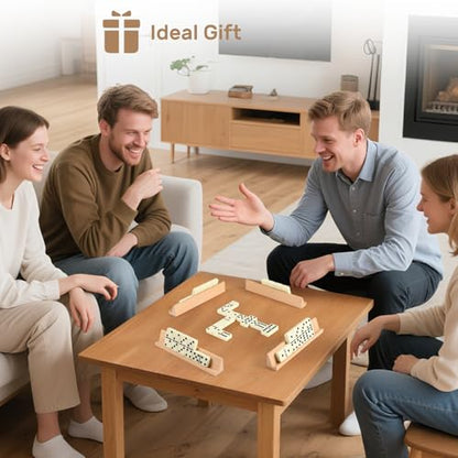 Dominoes Set Adults with 4 Wooden Racks/Trays Double Six Dominoes Travel Set with Portable Case Double 6 Dominoes Set with 4 Tiles Holders 28 Tiles Dominos Set Family Classic Board Games White - color: White