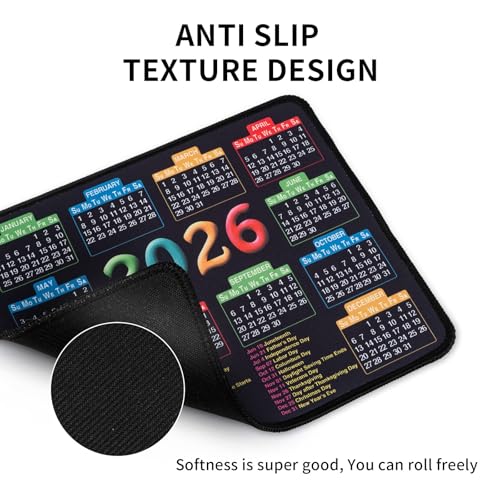 Mouse Pad with Stitched Edge, Computer Mouse Mat with Non-Slip Rubber Base, 2026 Calendar Mousepad - color: 2026-Rectangle