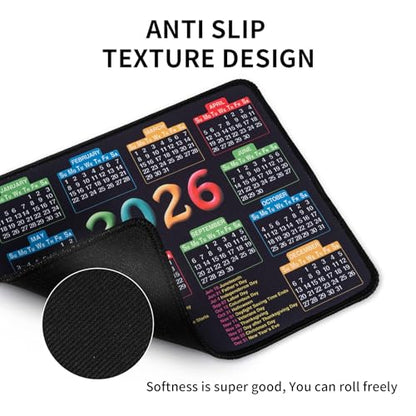Mouse Pad with Stitched Edge, Computer Mouse Mat with Non-Slip Rubber Base, 2026 Calendar Mousepad - color: 2026-Rectangle