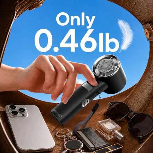 Portable Handheld Turbo Fan: 20000RPM Cooling - Bluetooth Speaker & 5000mAh | Stay Cool with Music - Foldable 4-in-1 Design - LED Display & RGB Lighting - 100 Speed Scroll Wheel - For Festivals Gifts - color: Matte Black