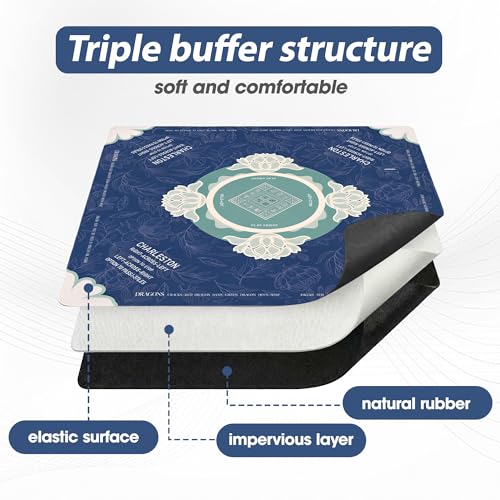Mahjong Mat with Rules for Table, Noise Reduction & Anti-Slip Mahjong Mat (31.5" x 31.5") for Playing American Mahjong, Poker, Cards, Board Games & Dominoes