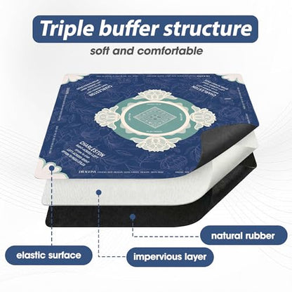 Mahjong Mat with Rules for Table, Noise Reduction & Anti-Slip Mahjong Mat (31.5" x 31.5") for Playing American Mahjong, Poker, Cards, Board Games & Dominoes