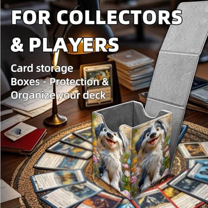 for MTG Deck Box, Trading Card Storage Case Holds 100+ Sleeved Cards, Happy Dog with Butterflies Magnetic Closure Durable Deck Holder for Magic The Gathering, TCG & Commander - color: Happy Dog with Butterflies