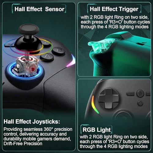 Megadream Phone Controller for PC/Switch 2|Swith/Android/iPad/Tablet/iPhone Controller - RGB light - Hall Effect Trigger/Joystick - Call of Duty, Roblox, Genshin Impact, Direct Play - color: Black