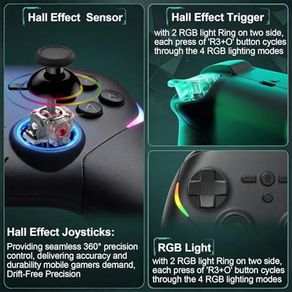 Megadream Phone Controller for PC/Switch 2|Swith/Android/iPad/Tablet/iPhone Controller - RGB light - Hall Effect Trigger/Joystick - Call of Duty, Roblox, Genshin Impact, Direct Play - color: Black
