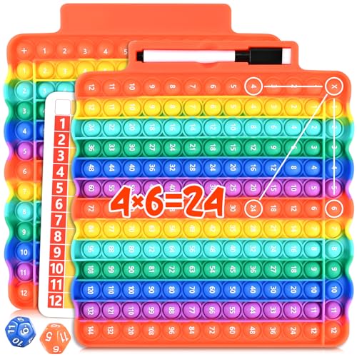 Multiplication Games for Kids, 12x12 Multiplication Board with Rainbow Charts, Double-Sided Sensory Math Learning Games with Dry Erase Marker, Addition & Multiplication