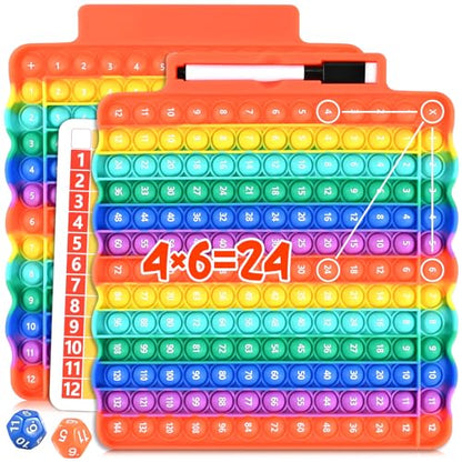 Multiplication Games for Kids, 12x12 Multiplication Board with Rainbow Charts, Double-Sided Sensory Math Learning Games with Dry Erase Marker, Addition & Multiplication