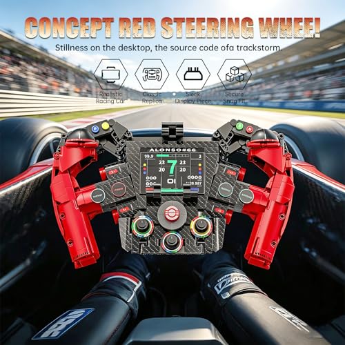 F1 Racing Steering Wheel Building Set,Mechanical Sim Driving Wheels-971 PCS | Compatible with LEGO F1 Merchandise, Concept Red Model Collectible Gift for Teens Boys 10+ Adults - color: Red