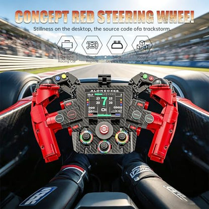 F1 Racing Steering Wheel Building Set,Mechanical Sim Driving Wheels-971 PCS | Compatible with LEGO F1 Merchandise, Concept Red Model Collectible Gift for Teens Boys 10+ Adults - color: Red