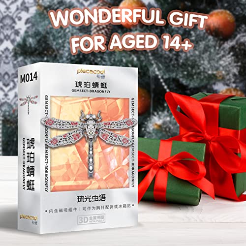 Piececool 3D Puzzles for Adults, Dragonfly Metal Model Building Kits Insect Themed Brooch Assembling DIY Crafts Creative Birthday Gifts,25Pcs - color: Dragonfly