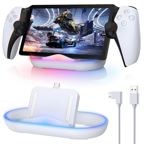 FASTSNAIL Charging Stand for PS Portal Remote Player, RGB Charging Station | Magnetic Charging Dock, 14 RGB Light Modes, Charger Cable, Charging Base Holder Accessories for Playstation 5 Portal Console - color: Light White