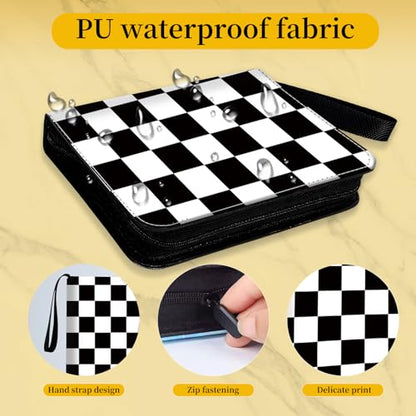 AXUASSILD 4 Pocket Card Binder, Premium Trading Card Holder Fits 400 Cards With 50 Removable Sleeves, Cute Portable Collection Card Ablum Holder Black White Checkerboard - color: Black White Checkerboard