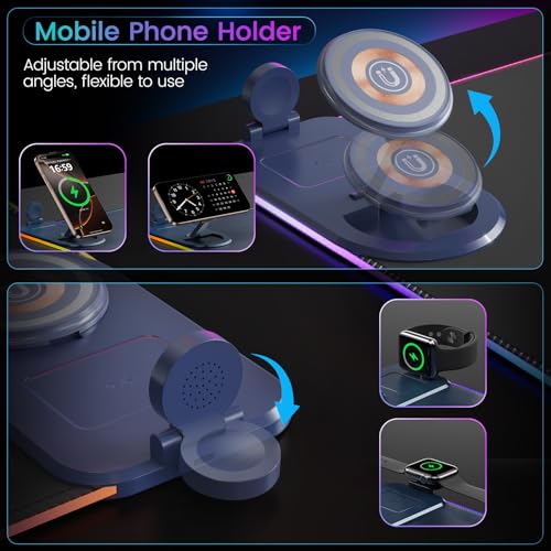 15W Wireless Charging Mouse Pad with Phone Holder&20W Power Adapter, RGB Gaming Mouse Pad, 15 Lights Mode 31.5"x11.8" XXL Large Desk Pad,Ultra-Smooth Surface,Non-Slip Rubber Base