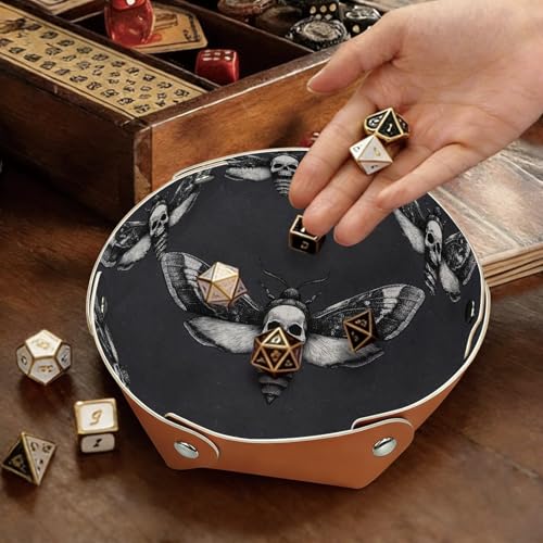 2Pcs PU Dice Holder Folding for RPG DND Table Games, Dice Trays Storage Box Portable Folding Rolling Dice Tray, Moth Skull Grey - color: Multi 9