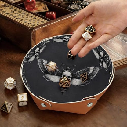 2Pcs PU Dice Holder Folding for RPG DND Table Games, Dice Trays Storage Box Portable Folding Rolling Dice Tray, Moth Skull Grey - color: Multi 9