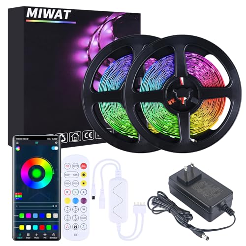 MIHEAL SMD5050 RGB LED Strip 32.8Ft 300LEDs IP65 Cuttable White PCB Kit | White PCB 5050 LED strip for bedroom desk tv background home indoor decoration - size: 32.8FT