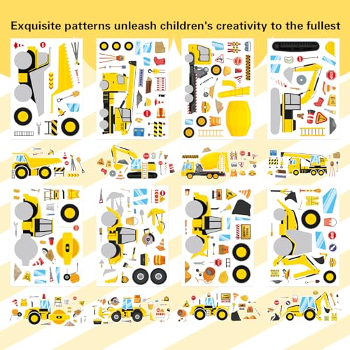 Make a Face Sticker, Make Your Own Vehicle, Truck, Excavator Stickers | 24 Sheets Construction Stickers for Toddlers, Brithday Party Supplies Classroom Teacher Reward - style: Construction Stickers
