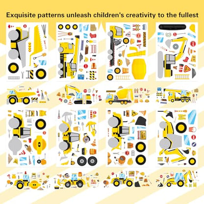 Make a Face Sticker, Make Your Own Vehicle, Truck, Excavator Stickers | 24 Sheets Construction Stickers for Toddlers, Brithday Party Supplies Classroom Teacher Reward - style: Construction Stickers