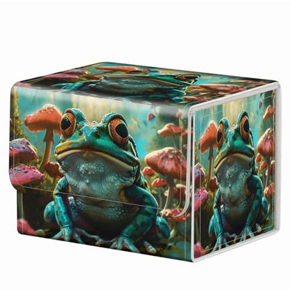 Strong Magnet Card Case Deck Box Mtg Card Box Playing Card Box Deck Box Tcg Up to 200 Cards Creative Pattern Trading Card Storage Box for Collectible Card Games, Green Frog Guitar Mushrooms - color: Green Frog Guitar Mushrooms