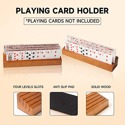 GSE Wooden Playing Card Holders Tray Racks Organizer Set, 14-Inch, 2-Pack | Hand Free Playing Card Trays, Non-Slip Base, For Bridge, Canasta, Hand & Foot, Rummy, UNO Card Games, For Seniors Adults - style: 14-inch, 2-Pack