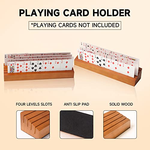 GSE Wooden Playing Card Holders Tray Racks Organizer Set, 14-Inch, 4-Pack | Hand Free Playing Card Trays, Non-Slip Base, For Bridge, Canasta, Hand & Foot, Rummy, UNO Card Games, For Seniors Adults - style: 14-Inch,4-Pack
