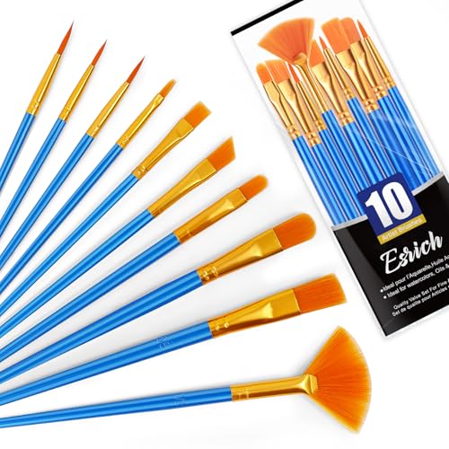 ESRICH 10PCS Paint Brushes,Paint Brush for Acrylic Painting,Acrylic Paint Brush Set for Oil Watercolor,Body Face Rock Canvas, Small Paint Brushes for Kids Adult Drawing - size: 10p
