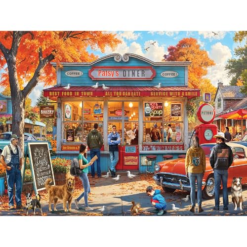 White Mountain 500 Piece Jigsaw Puzzle Retro Autumn, Patsy's Diner | Large Pieces, Gift for Adults and Family, 18"x24" in