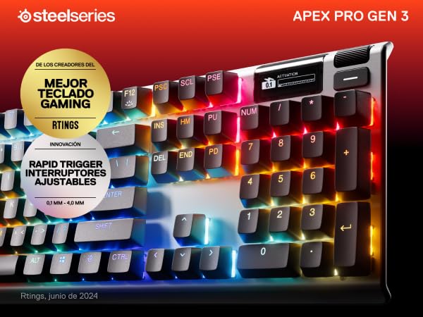 SteelSeries Apex Pro Gen 3 OmniPoint 3.0 HyperMagnetic Switches — Adjustable Actuation — Rapid Trigger — Game-Ready Presets — Protection Mode — Rapid Tap/SOCD — OLED — RGB — PBT Keycaps — USB-C - color: Black, size: Pro Full Size, style: Gen 3 Wired