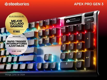 SteelSeries Apex Pro Gen 3 OmniPoint 3.0 HyperMagnetic Switches — Adjustable Actuation — Rapid Trigger — Game-Ready Presets — Protection Mode — Rapid Tap/SOCD — OLED — RGB — PBT Keycaps — USB-C - color: Black, size: Pro Full Size, style: Gen 3 Wired