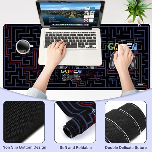 MEGREZ 4-in-1 Mouse Pad with Wrist Rest Ergonomic Memory Foam Desk Mat Set | ergonomic, anti-slip base, 4pcs set, desk pad, mouse wrist rest, keyboard rest, coaster, ideal for office & gaming - color: Black
