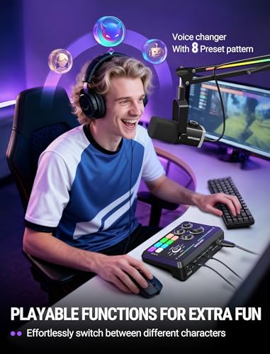 FIFINE SC8 Gaming Audio Mixer for Live Streaming with 7.1ch Surround sound | For PC,RGB,Headphone Preamp,Mute Button,Volume Control,Optical Input,48V Phantom Power,3 EQ Modes,Game Chat Volume Balacnce