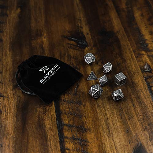HEIMDALLR Metal DND Dice Set 7pcs - Indestructible Metal Dice Set w/Dice Bag; D&D Dice Set D&D (Dungeons and Dragons Dice Set) w/ D20 Dice - Blacksmith Craft Dice (Weathered Iron) - color: 02 Weathered Iron