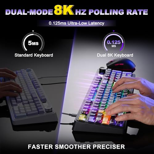 AJAZZ AK980 V2 Pro Mechanical Keyboard, 10000mAh Battery & Dual 8K Tri-Mode Gaming Keyboard with LCD Screen & Metal Knob, Hot Swappable Creamy Keyboard,for Win/Mac(Purple,Lychee Switch) - color: Purple