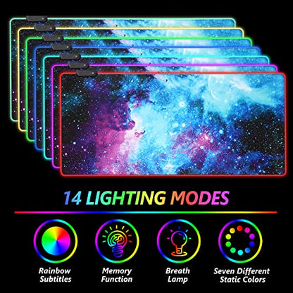 AIMSA RGB Gaming Mouse Pad Extended, Large Led Mousepads Non-Slip Rubber Base with 14 Lighting Modes, Computer Keyboard Mat Soft Desk pad Waterproof 35.4 x 15.8 inches, Galaxy Nebula Universe - color: Galaxy Nebula Universe