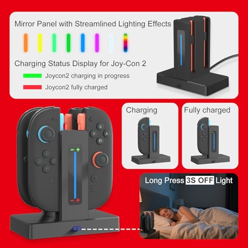 Switch 2 Controller Charger Dock for Joycon 2 Charging, Controller Charging Dock for Nintendo Switch 2 Joycon, 4 in 1 Joycon2 Charger Dock Fast Charging Station Stand with Charger Cable & Indicator