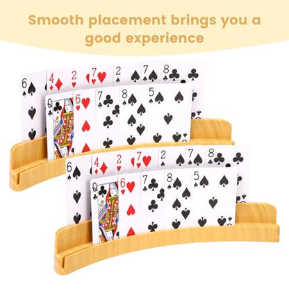 2 Packs of Double-Layer Card Holders with Wood Grain Design，Playing Card Holder for Kids Adults Hands Free Card Holder for Family Card Game Nights Poker Parties - color: Wood Grain Design(2pack)