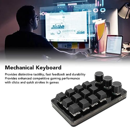 ASHATA 12 Key Mechanical Gaming Keyboard, One Handed Keypad, Custom Programme Hot Swappable Keyboard with 3 Knob Cable Separation Blue Switch for Office Gaming, ASHATAr127mui0bn