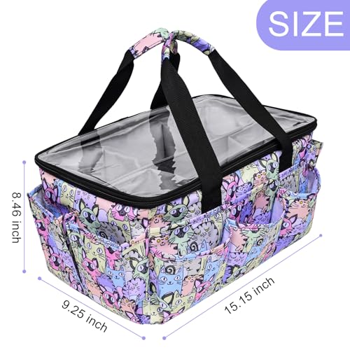 Multi-Functional Tote Craft Bag Desktop File Folder Carrying Bag With Pockets For Art,Craft,Sewing, Travel, Daily Use,Office (Cat) - color: Cat