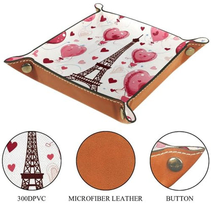 Eiffel Tower Hearts Dice Tray PU Leather Dice Rolling Tray Folding Dice Holder for Dice Games, Like RPG, DND and Other Table Games - color: Multi 7