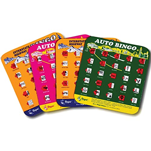 Regal Games Finger-Tip Shutter Bingo Cards with Sliding Windows - Interstate Bingo & Auto Bingo Game - Assorted Colors Travel Game Bingo Set Kids - Reusable, No Chips & Daubers Needed - 4 Packs - color: Assorted