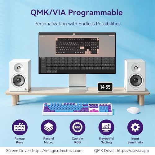 BOYI K104Pro Creamy Mechanical Gaming Keyboard,2.2" Smart Screen&Media Knob,QMK/VIA Programmable Tri-Mode BT/2.4GHz/USB-C 100% Full Size Gasket Mounted Hot Swap RGB Keyboard for PC Mac(White Joker) - color: White Joker