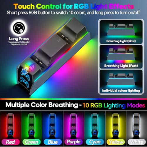 Controller Charger Station Compatible with Play 5 Faceplates Edge & Dual Controller, 9 Lightings P 5 Accessories Charging Station, P 5 Dock Stand with LED Indicator & On-Off Switch, Gray - color: Gray