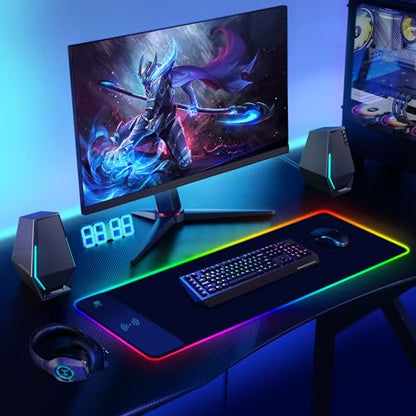 ToLuLu RGB Gaming Wireless Charging Mouse Pad, 5/7.5/10/15W 10 Light Modes LED Mouse Pad Computer Keyboard Mat Mousepad, 800x300x4MM Extended Large Desk Mat for Gaming, MacBook, Laptop, PC, Black - color: Black